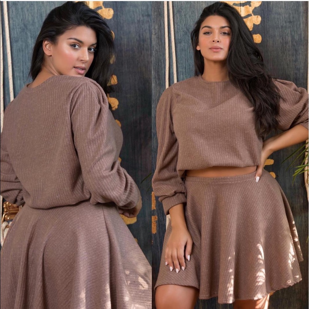 Tan Sweater and Skirt